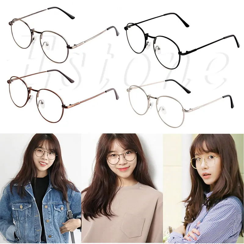 

Unisex Fashion Women Girls Thin Metal Spectacle Frame Eyeglasses Clear Lens Glasses