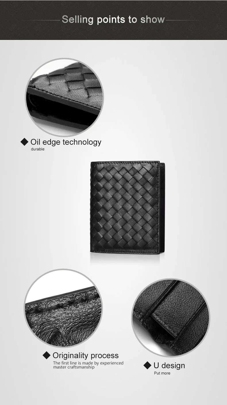 Men Wallets 100% Leather Top Baby Cow Leather Short money clip Fashion Woven Luxury Brand Wallet Simple Business 2021 New Spot