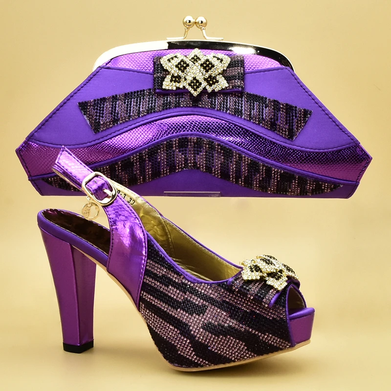 Новое поступление женские итальянский комплект из обуви и сумки, украшенные стразы; Женская итальянская обувь в комплекте с набором подходящих сумок на высоком каблуке Для женщин женские туфли-лодочки