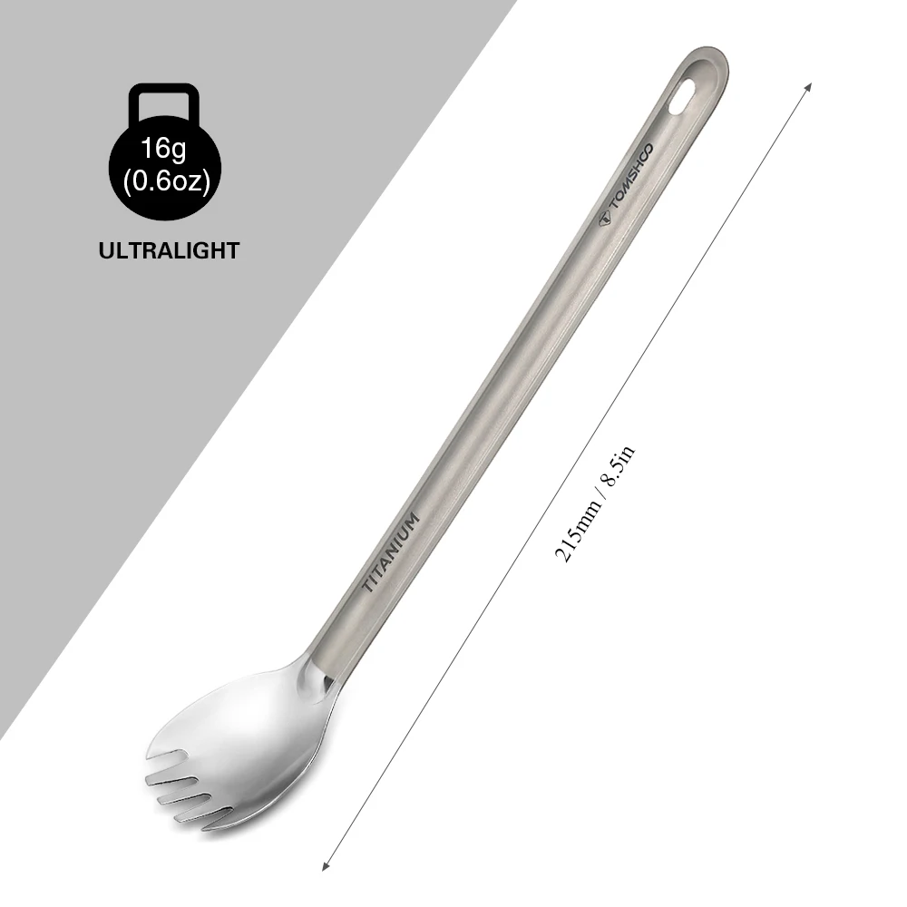 TOMSHOO de tenedor de titanio cuchara larga manejar al aire libre portátil mate terminar la cena Spork cubiertos de Camping al aire libre Spork
