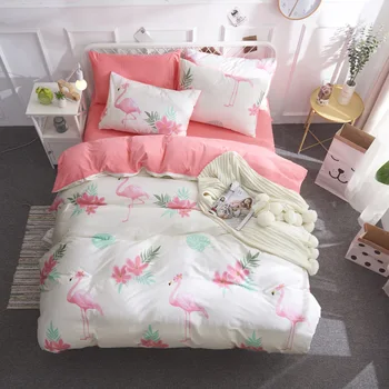 

Fashion Hot Flamingo Design Reactive Printing 100% Cotton Bedding Set Duvet Cover Bed Sheet Pillowcases Gift For Baby Girls Boys