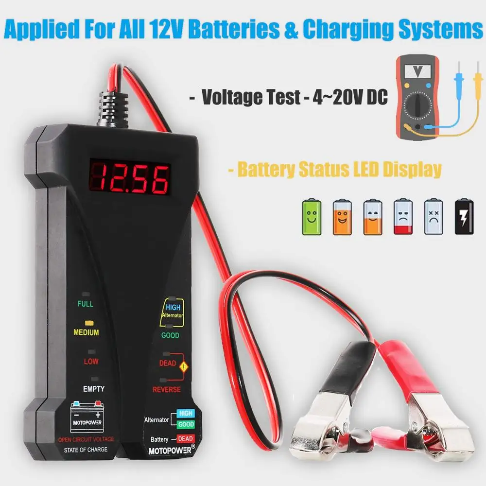 Cena MOTOPOWER MP0514A cyfrowy tester akumulatora samochodowego 12V z wyświetlaczem LCD i LED