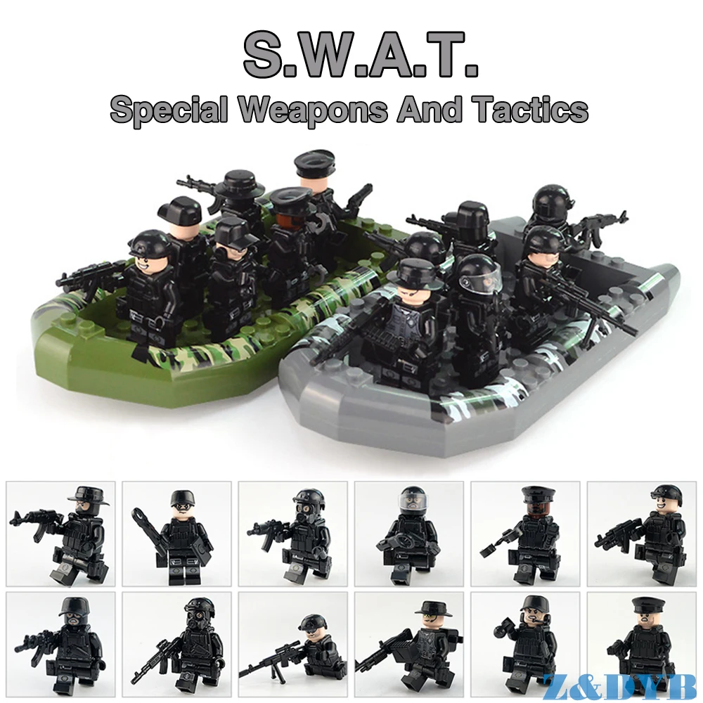 

SWAT Team Special Forces City Police Military Soldier Figure Set Weapon Gun Army Legoed Model Building Block Brick Children Toys