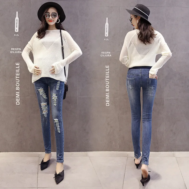 MODENGYUNMA Pregnant Woman Support Abdomen Maternity Jeans Fashion Pants Other Elastic Force Spring And Autumn Pregnancy Clothes