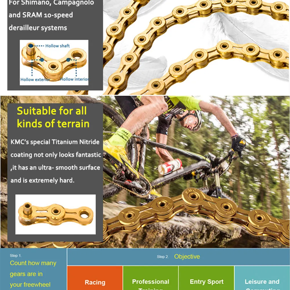 Clearance KMC X9L Gold 116 Links 9 Speed Bicycle Shift Chain for Road / Mountain Bike MTB 8