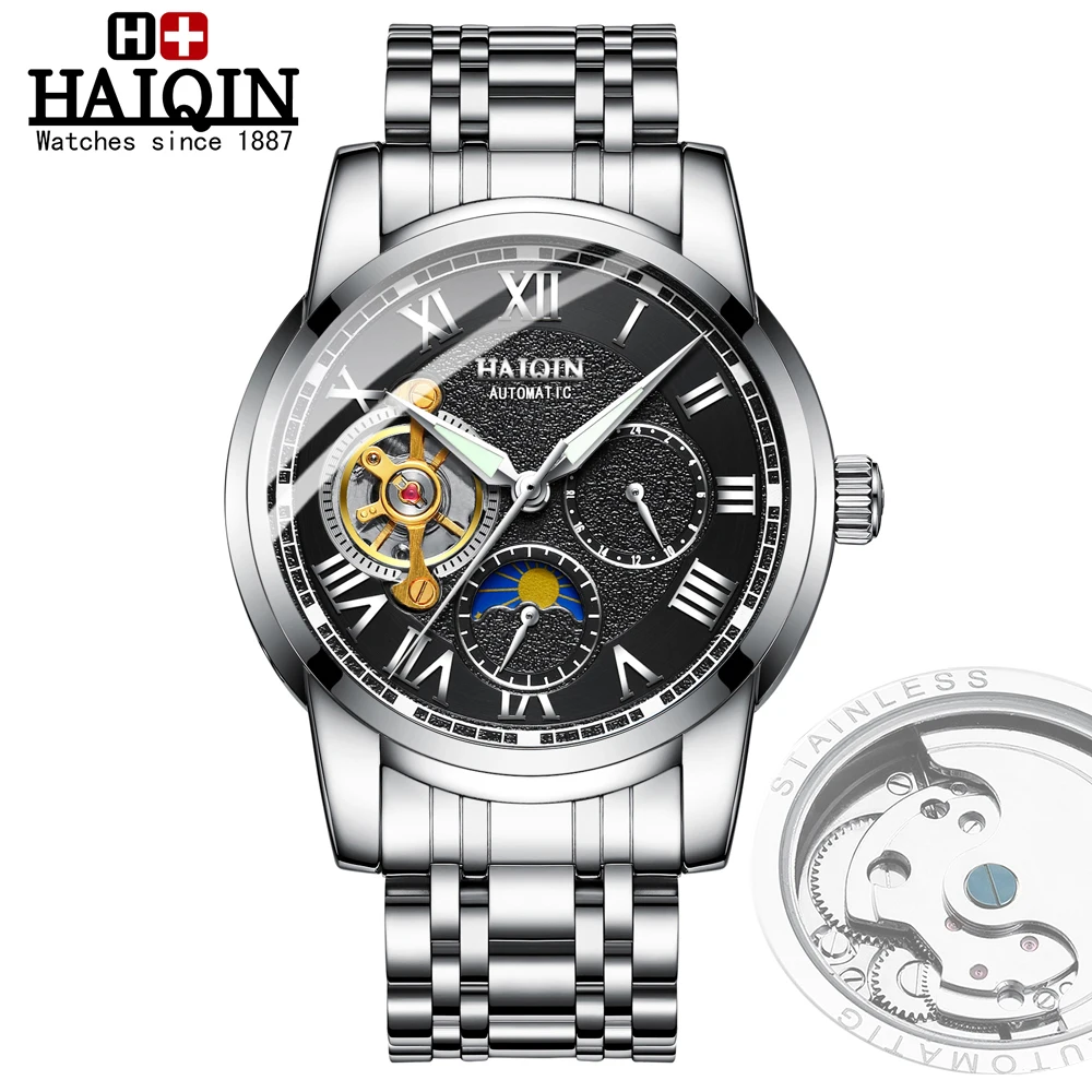 

HAIQIN Men's Watches 2019 Top Luxury Men's Business Mechanical Watch Casual Outdoor Sports Waterproof Clock Relogio Masculino