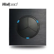 Wallpad L6 из сатина черного цвета с металлической 3 Gang 2 Way настенный светильник случайного нажатия кнопочный переключатель Алюминий пластина с синий светодиодный индикатор