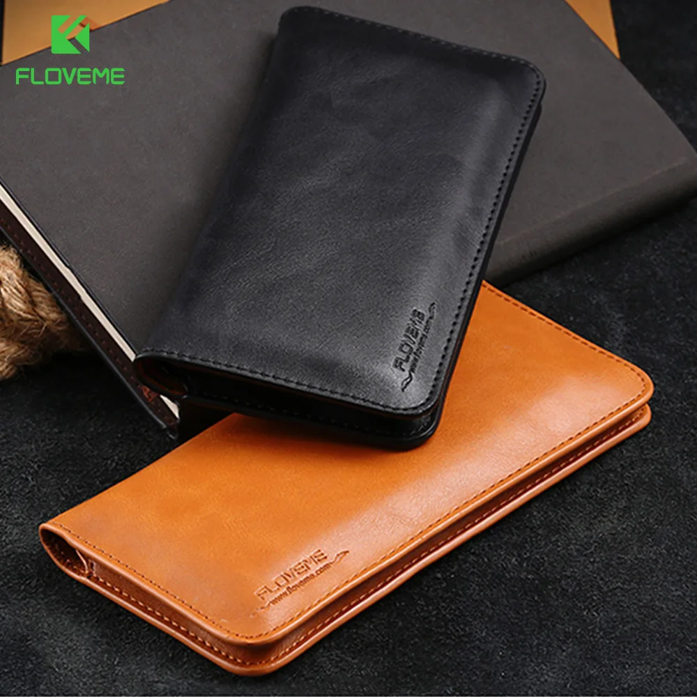 FLOVEME Universal Genuine Leather Wallet Case For iPhone X 8 7 6 6S Plus For Samsung Galaxy Note 8 S8 S9 Plus S7 S6 Pouch Cases