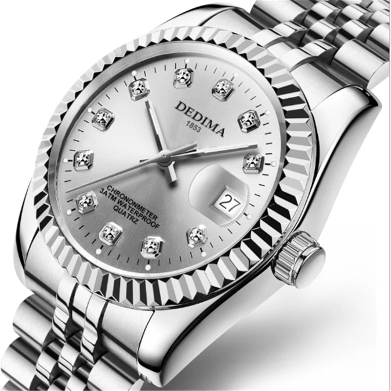 Luxury Men Wristwatch Stainless Steel Clock Fashion Automatic Calendar Watch Men Gold Rhinestone Wrist Watch Relogio Masculino
