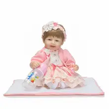 Nicery 18inch 45cm Reborn Baby Doll Magnetic Mouth Soft Silicone Lifelike Girl Toy Gift for Children Christmas Pink Yellow Dress