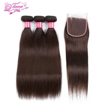Queen Love Hair Pre-colored 3 Bundles With Closure 100% Human Hair #2 Color Mongolian Hair Non Remy Bundles Hair Extensions