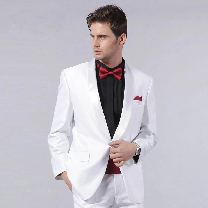 977 White Groom Suits Men Slim Fit Business Formal Wear Blazer Set Tuxedos 2pcs(Jacket+Pants)