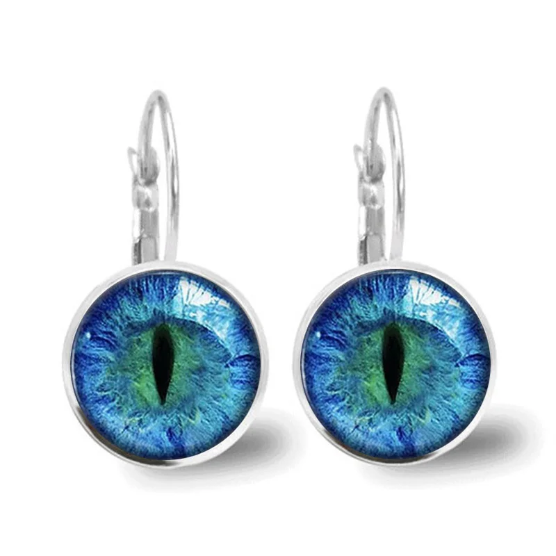 New Retro 6 Colors Dragon Cat Eye Glass earring Plated Circular Pendant For Woman Gift Charm Jewelry | Украшения и аксессуары