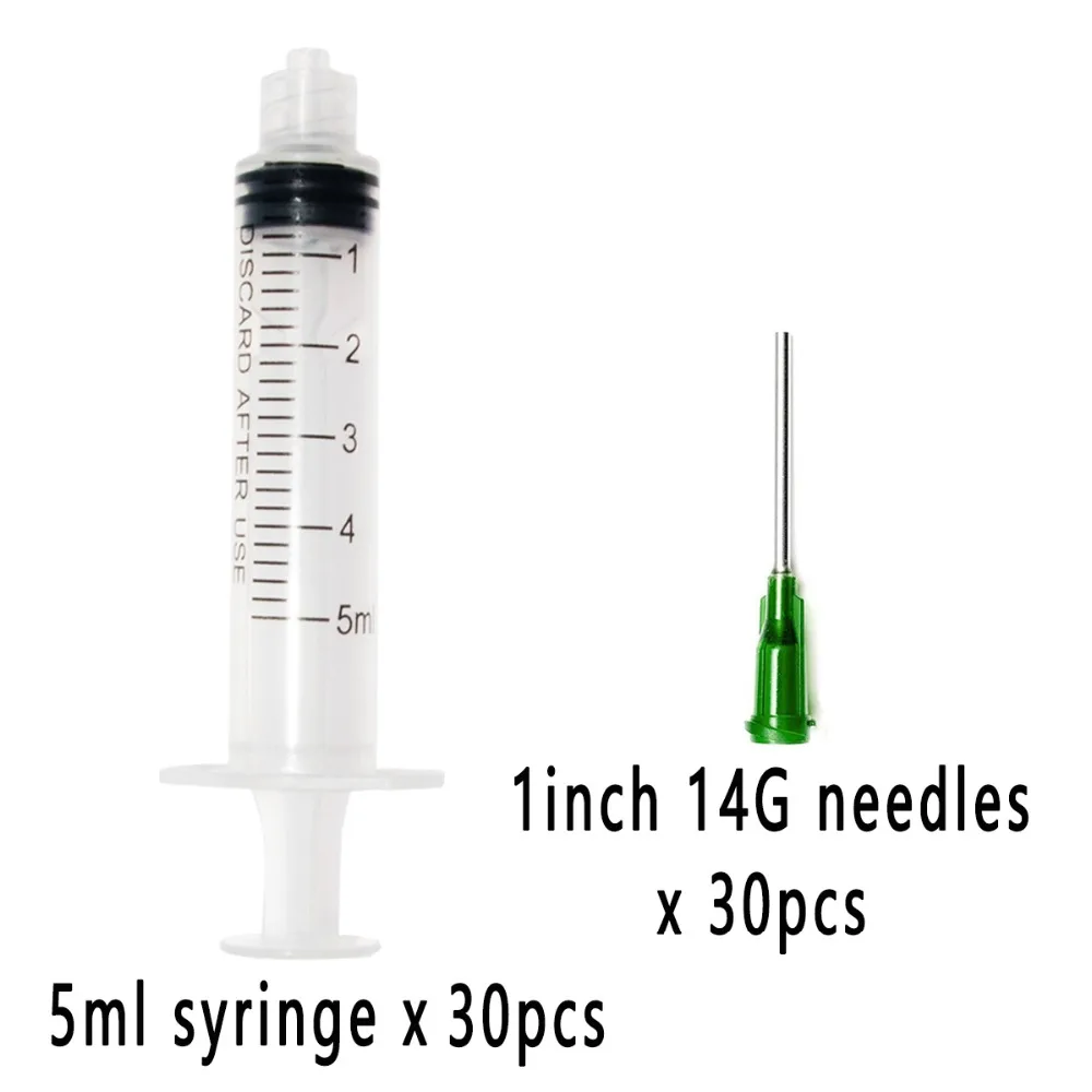 

(set of 30)Plastic Syringe 5ml with 1inch 14G Blunt Tip Needles For Lab and Industrial Dispensing Adhesives Glue Soldering Paste