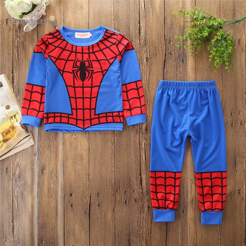 Комплекты одежды для мальчиков «мстители» костюм для костюмированной вечеринки, костюм Халка, супергероя, Бэтмена, Железного человека, Человека-паука, с длинными рукавами+ штаны Одежда для детей возрастом от 1 года до 7 лет