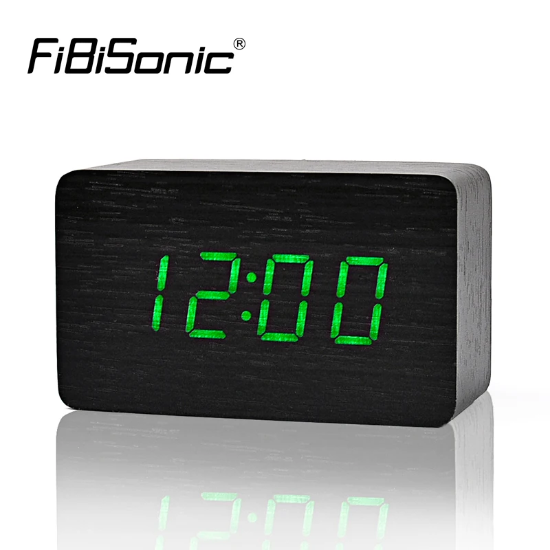 Деревянные часы будильник FiBiSonic с термометром деревянные светодиодные со