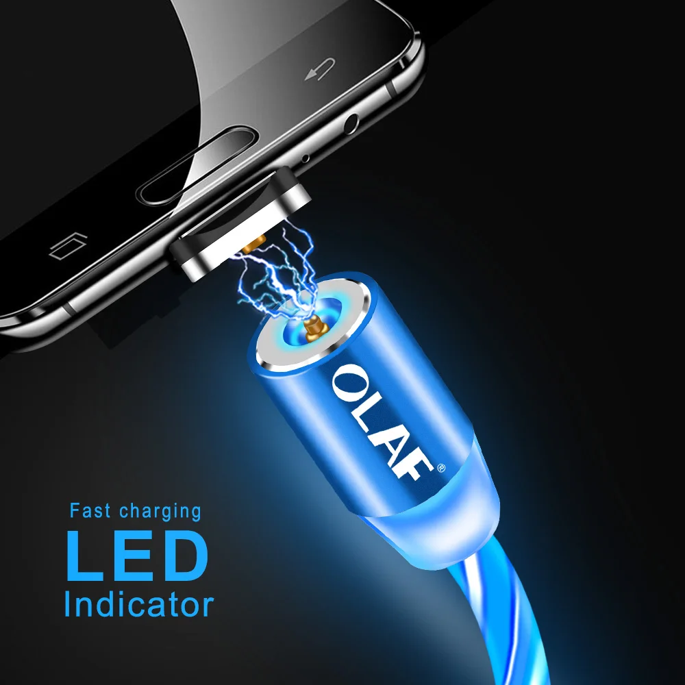 Магнитный usb-кабель Олаф для iPhone, светодиодный, светящийся, магнитный, Micro USB type-C кабель для samsung Galaxy S9 S10 Xiaomi huawei