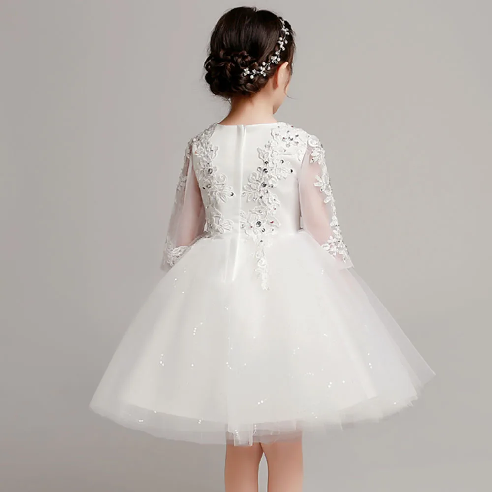 Костюм для малышей; пышные платья с кружевными рукавами для первого причастия; бальное платье со стразами и цветочным узором для девочек; детское платье принцессы на день рождения