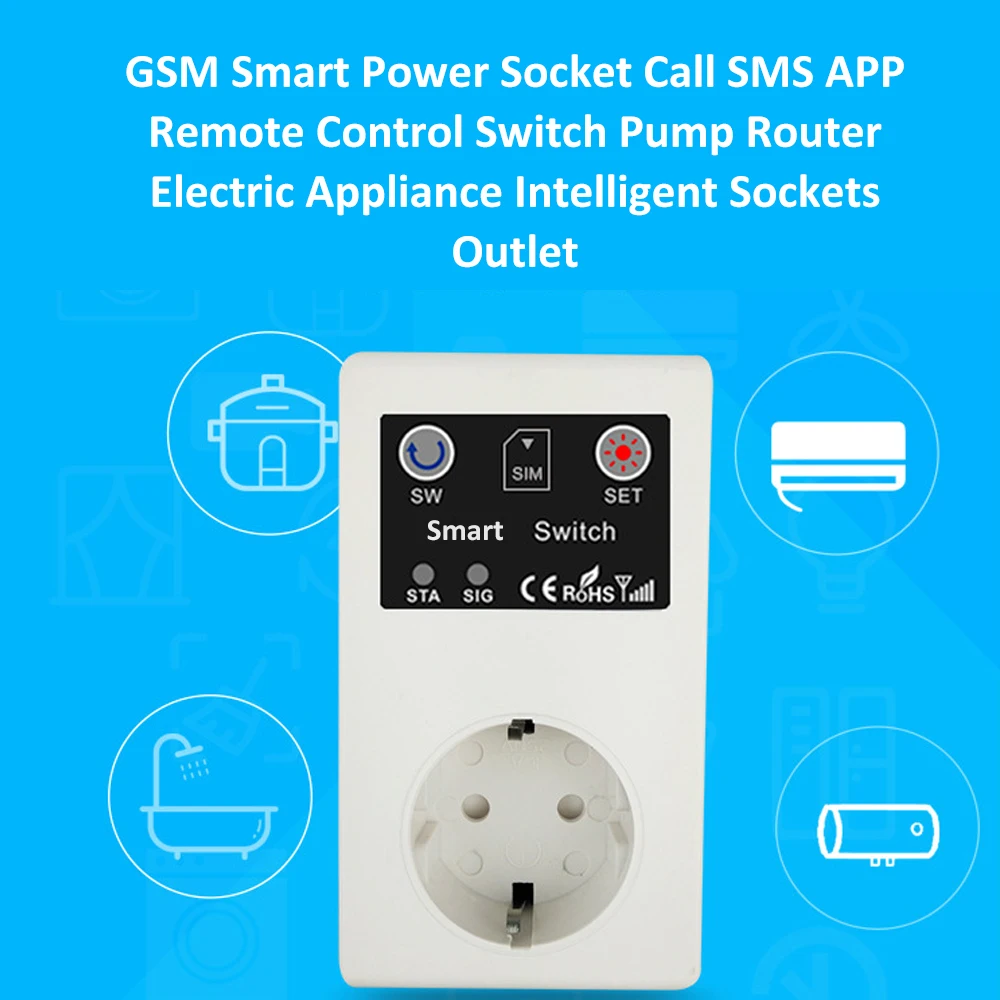 

16A GSM Socket Outlet Remote Control Power Switch Temperature Sensor Smart Home Relay Controller SMS App Garage Door Gate Opener