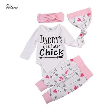 

Cute Newborn Kids Baby Girls Clothes Set Cotton Tops Romper+Pants Leggigns + Hats + Headbands 4pcs Outfits