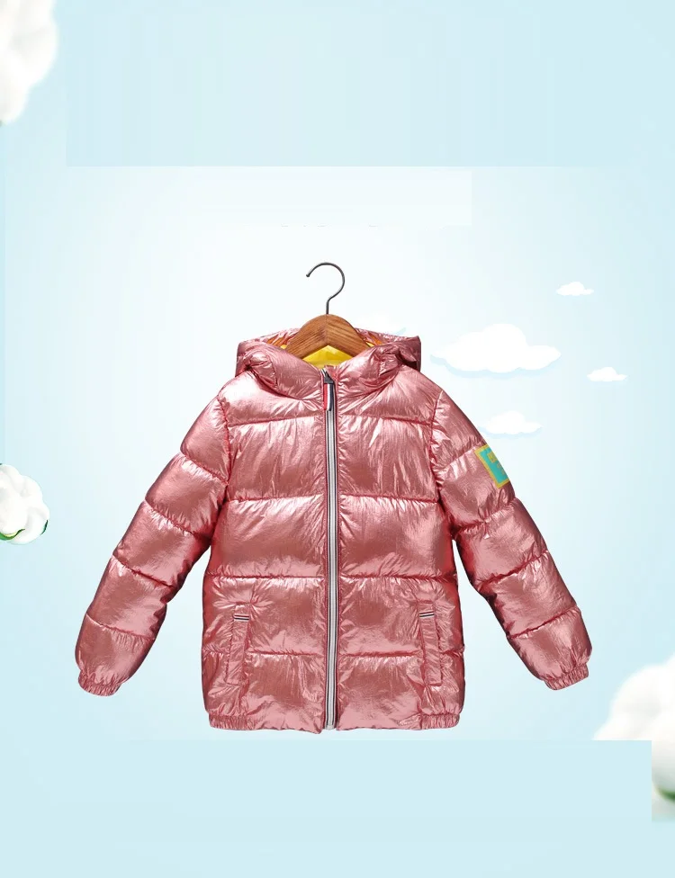 Зимнее пальто для девочек; блестящий зимний комбинезон серебристого и розового цвета; детская хлопковая куртка; пальто с капюшоном для мальчиков; парка; Верхняя одежда для детей; куртка для подростков