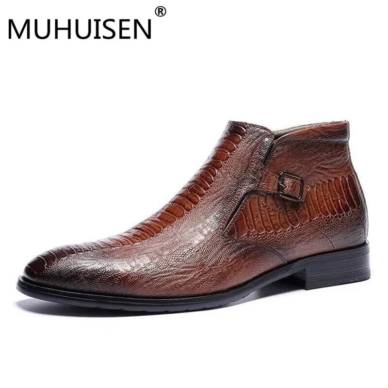 

MUHUISEN Plus size 39-48 brand men boots Top quality handsome comfortable Retro leather martin boots brown