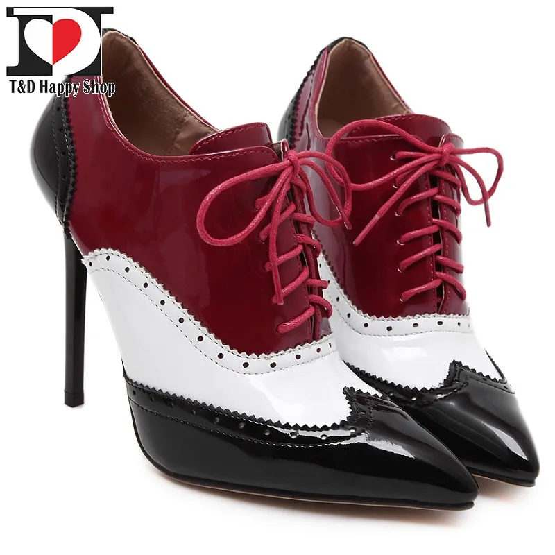 Tandd Women Classics Oxford Shoes Lace Up High Heels Red White Black ...