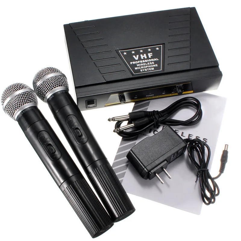 

High Quality Microphones US Plug Dual Channel Receiver Computer Microphones 2 Handheld Microphone Mic System Set