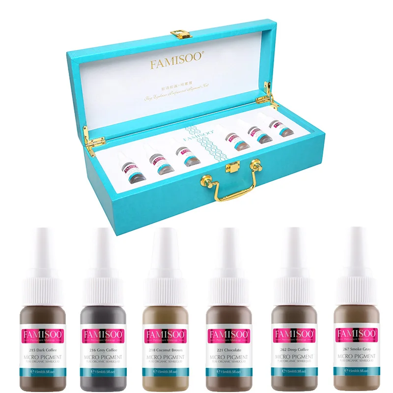 

FAMISOO 6pcs Eyebrown Microblading Pigment Permanent Makeup Eyebrow Permanent Lipstick Tattoo Ink Set Beauty Pigmento Tool Suit