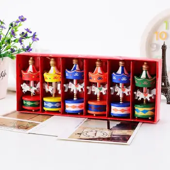 

6pcs Merry-go-round Creative Desktop Decoration 8.5cm Handmade Wood Made Christmas Ornaments Drawing gift tree decorations natal