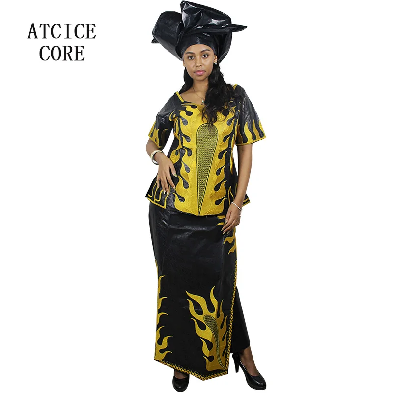 

AFRICAN DRESSES FOR WOMEN NEW BAZIN RICHE EMBROIDERY DRESS WITH RAPPER THREE PCS ONE SET