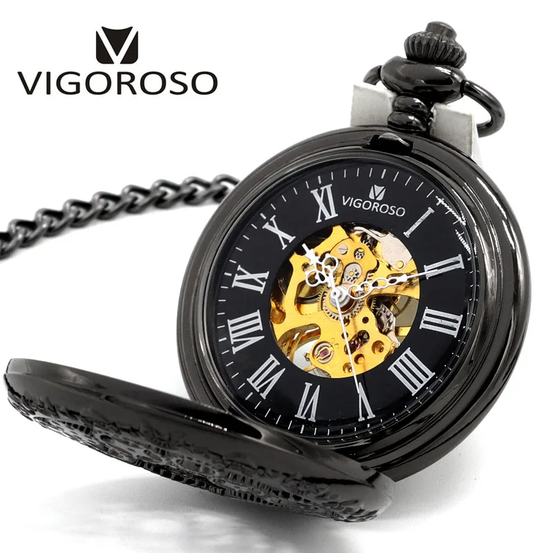 Стимпанк карманные часы дизайн Роскошные брендовые модные часы со скелетом ручной Ветер Механические карманные часы с цепочкой и подарочной коробкой