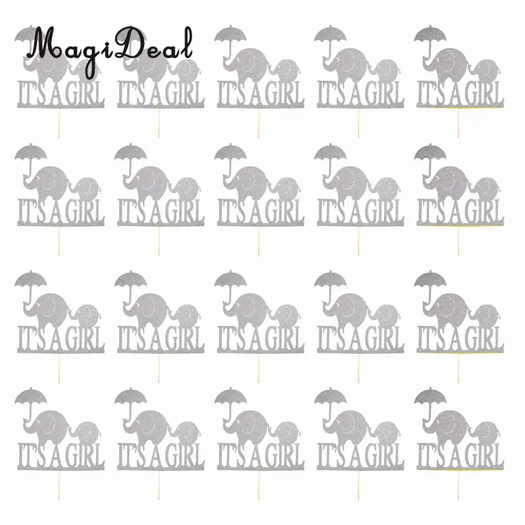 MagiDeal нежный 20 шт Блестящий серебряный его девочка/мальчик детский Топпер с милым слоном дизайн пол раскрывает детская игрушка в ванную Декор