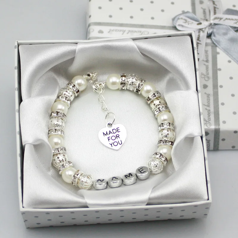 

New Personalised Girls baby name Birthday wedding Gift Charm Bracelet With Box