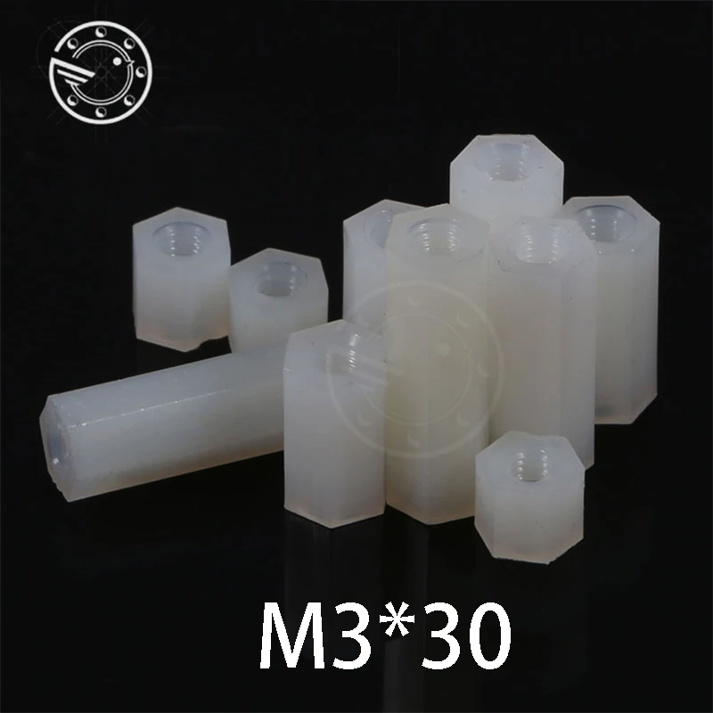 10pcs m3*30 mm Hex Nylon Standoff Spacer Column Flat Head Double Pass