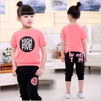 

Girls Summer Clothes Clothing Set Casual O-neck Short Sleeve Letters Printed Two Pieces Suits Children Clothing 110-160