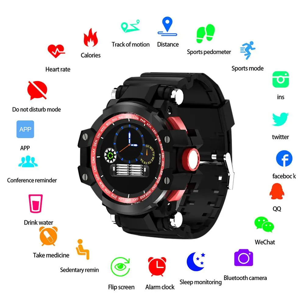 

X6plus 1.04 Inch IP68 Color Screen Bluetooth Camera Blood Pressure Heart Rate Step Information Push Smart Outdoor Sports Watch