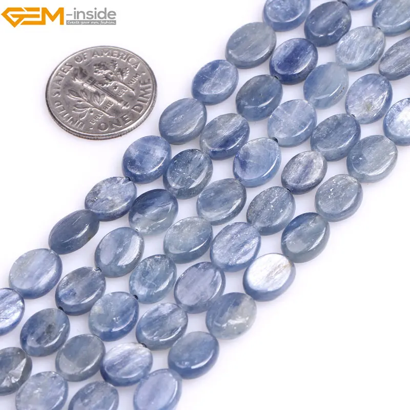 Gem-inside Selectable Size Natural Blue Flat Oval Kyanite Beads For Jewelry Making Bracelet Necklace 15inch DIY Beads Jewellery