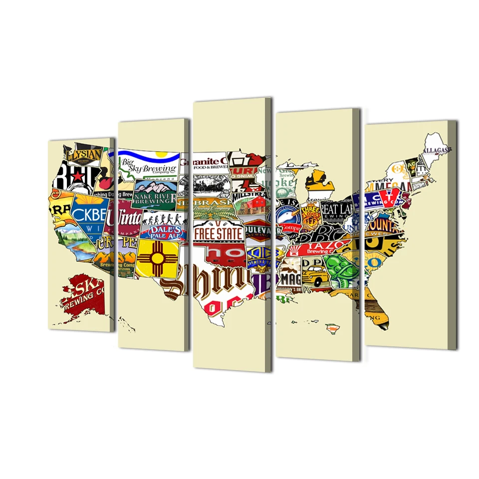 

5 Piece Canvas Painting Wall Pictures Map World Beer New What Is The Best Beer City In America Of Map World Beer Home Art Abooly