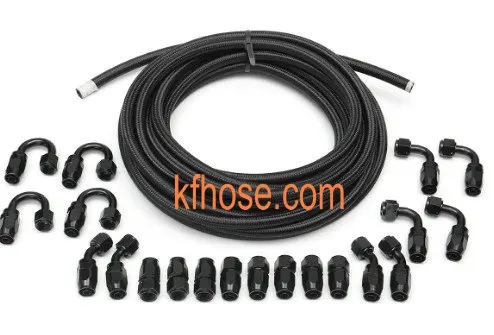 

AN8 Black Nylon Braided Fuel Oil Line 10M And 20 PCS Swivel Hose Ends Fittings Adaptor
