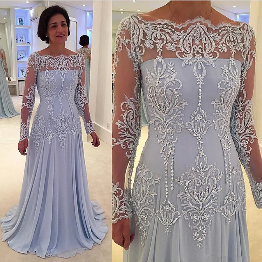 

Lace Appliques Mother of the Bride Dresses Long 2019 Mother Wedding Party Dress robe de soiree Chiffon Pleat Wedding Guest Dress