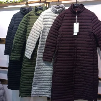 

AreMoMuWha New Winter Ultra-thin Over The Knee Long Down Jacket Female Korean Version of The Slim Slim Collar Collar Down Jacket
