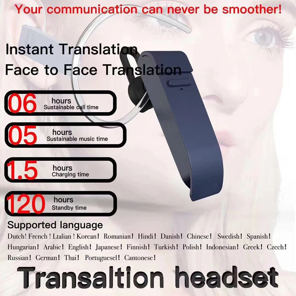 Smart Bluetooth Business headset Vertaler instant Vertalen Hoofdtelefoon Draadloze Vertaler Oortelefoon Business Voice Vertaler