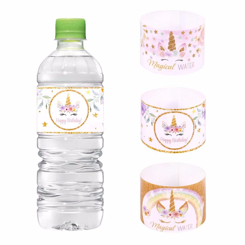 FENGRISE DIY Unicorn Party Sticker Water Bottle Birthday Party Decorations Kids Candy Box Stickers Unicorn Party Decor Sticker