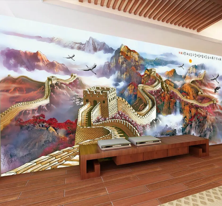Beibehang Великой китайской стены в китайском стиле пейзажей великолепный горная река стены Пользовательские Обои Зеленый росписи обоев
