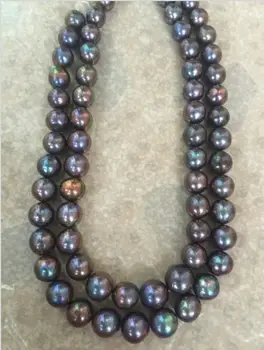 

single strand13-15mm tahitian black red blue multicolor pearl necklace 38"14