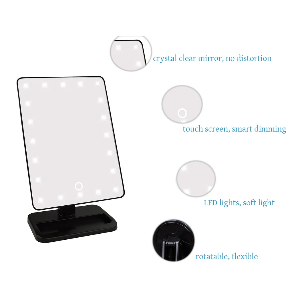 Регулируемый 20 светодиодов зеркало с подсветкой для макияжа Сенсорный экран Портативный увеличительное Настольная лампа косметическое зеркало косметическое средство