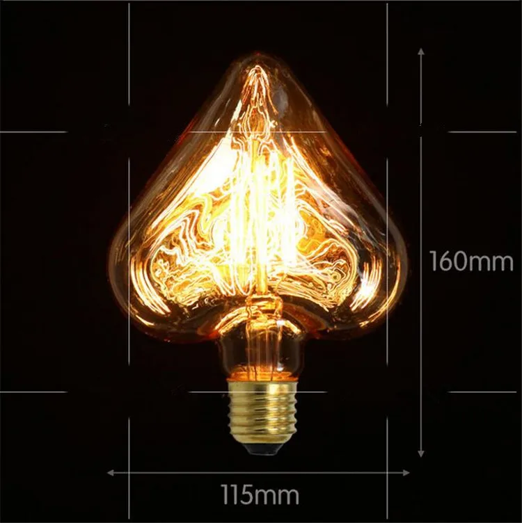 

Christmas Vintage Edison Bulb Clear Glass Light Bulbs 40W E27 Bulbs Heart Shaped Incandescent Indoor Decoration Lights Lampada