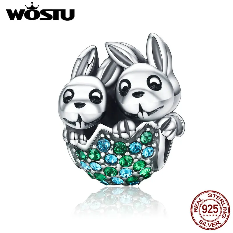 

WOSTU New 925 Sterling Silver Easter Bunny Rabbit Animal Beads Fit Original WST Charm Bracelet DIY Jewelry Gift FIC201