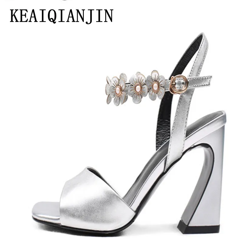 

LOVEXSS Woman Stiletto High Heeled Sandals Cow Leather Buckle Rose Gold Silvery Woman Stiletto Genuine Leather Sandals Shoes